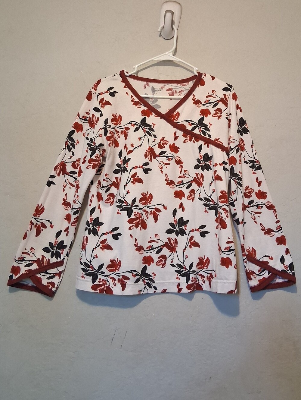 Garnet Hill Green Cotton Floral Wrap Veck Top Women Organic Citton SxS
